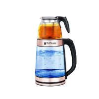 Скляний електрочайник із заварником Hoffmans HM-7827 2.2L та 0.5L 1800W з LED-підсвічуванням, автоматичним вимкненням і термостійким корпусом